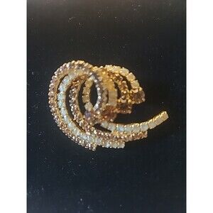 Cream And Brown Color Rhinestone Brooch No Missing Stones.